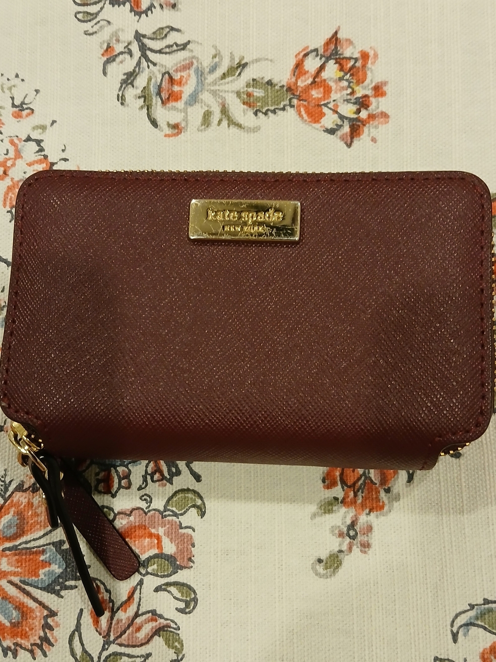 kate spade wine burgundy Saffiano Zip-Around Dual Wallet
